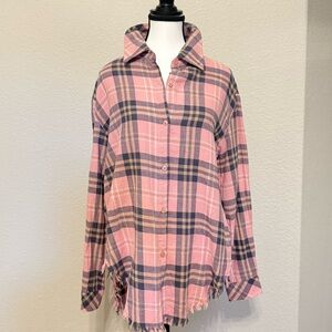 Jun & Ivy Pink and Grey Plaid Button-Up Small Shirt